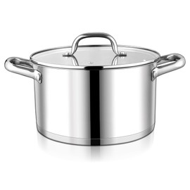 LIANYU 6 QT Stainless Steel Stock pot, Tri-ply Base Cooking Pot with Glass Lid, Heavy duty Soup Pot, Non-toxic Cookware for Meals, Compatible with Induction Cooktop Electric Stove, Dishwasher Safe