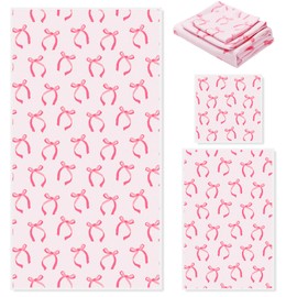 JarThenaAMCS Pink Bow Bathroom Towels Set of 3 Watercolor Bowknot Coquette Absorbent Towels Bath Hand Towel Wash Cloth for Beach Swim Shower Drying