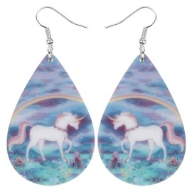 TIZURO Acrylic Floral Cute Unicorn Earrings Fantasy Myths Animals Teardrop Dangle Novelty Jewelry For Women Rainbow Unicorn Lovers Charms Party Gifts (Blue)
