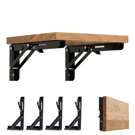 Folding Shelf Brackets 12 Inch - Heavy Duty Metal Bracket Shelf, Wall Mounted Collapsible Bracket for Space Saving Bench Table Outdoor Smoker, Max Load: 150 lb