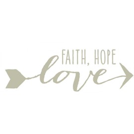Wall Decor Plus More WDPM3715 Faith, Hope, Love Modern Wall Decals Graphic with Arrow Design, Warm Gray,23x8-Inch, 23x8, Warm Gray