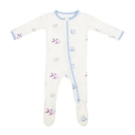 Blue Fish Footie for Baby - 95% Viscose from Bamboo, 5% Spandex - Soft Newborn Sleepwear, Baby Pajamas, Unisex Baby Clothes, Zipper Romper, Long Sleeve Footed Onesie - Blue Fish - Imported
