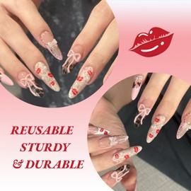 Press on Nails Almond - French Tip with Bows False Nails - Acrylic Nails Nude Pink Fake Nails with Pearl - 24 Pcs Long Stiletto False Nails with Glue - Full Cover Nail Tips Stick on Nails