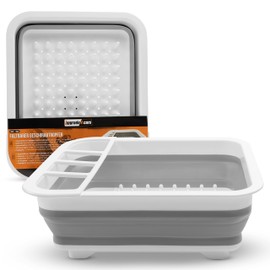 Upgrade4cars Foldable Dish Drainer & Cutlery Holder in Grey White | Outdoor Camping Drip Container Foldable | Crockery Drainer Foldable | Motorhome Accessories Gadgets
