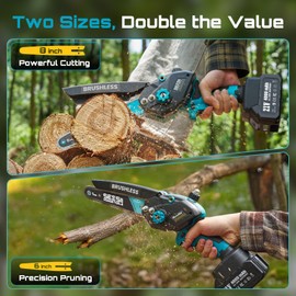 Mini Chainsaw Cordless, 8 inch & 6 inch Electric Battery Powered Chain Saw with 2 Pack 4000mAh Batteries, Handheld Saw for Trees Branches Trimming Wood Cutting, Gardening Tools for Dad Husband Men