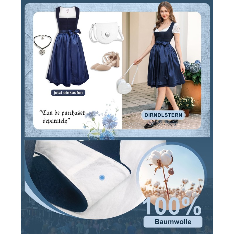 DIRNDLSTERN Women's Blue Without Lacing Midi Women's Outfit Oktoberfest 2025,