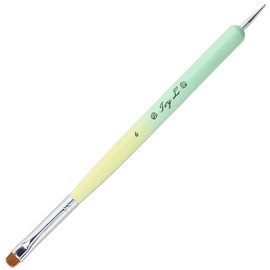 Ivy-L Premium 2 Way Finest French Gel Acrylic Nail Art Kolinsky Brush with Dotting Tool with Green and Yellow Ombre Wood Handle (Size 6)