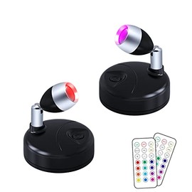 T-Dimeen LED Spot Lights Indoor Wireless Battery Operated Small Spotlight with Remote Control RGB+W Mini Accent Lights w/ Dimmer & Timer for Lighting up Artwork Painting Display (2-Pack)