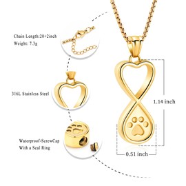 Oinsi Infinity Love Pet Cremation Jewelry for Ashes of Dog/Cat Funeral Keepsake Urn Necklace Pendant Memorial Jewellery (New Gold)