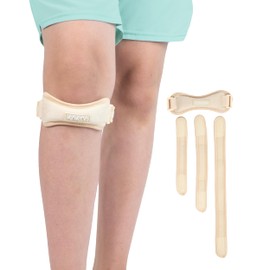 KARM Kids Knee Support Strap - Childs Osgood Schlatter Knee Support Brace for Girls & Boys | Junior Teenager Patella Tendon Knee Strap Band | Arthritis Pain & Knee Conditions & Sports (1PC, Beige)