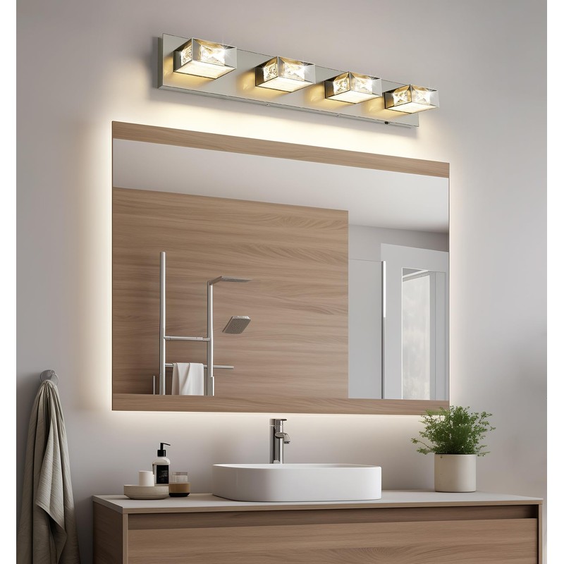 Joossnwell Brushed Nickel Bathroom Lights Fixtures Over Mirror (4-Light, 28-Inch)