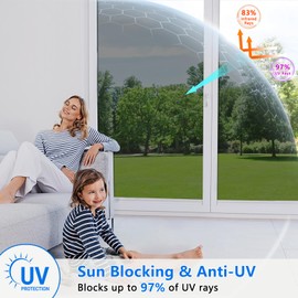 ConCus-T One Way Window Film Window Tint Sun Blocking Window Privacy Film Anti-UV Solar Film Heat Control Window Film Mirror Tint Home Office Static Cling, Black Silver 23.62 Inch x 6.5 Feet