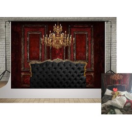 Kate Classic Interior Boudoir Photography Backdrops 7x5ft Red Vintage Wall and Chandelier Decoration and Black Headboard Backdrop Background Photocall