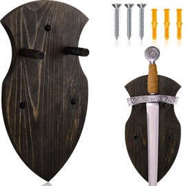 Queekay Wooden Sword Plaque Sword Holder Wall Mount Sword Wall Plaque Wood Sword Wall Display Plaque with Hardware (Matte Black)