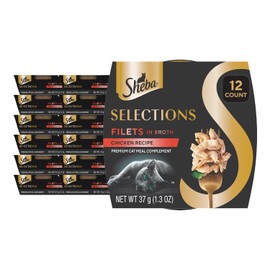 Sheba Selections Filets in Broth, Adult Cat Food Wet Recipe, Meal Complement, Chicken Recipe, 1.3 oz. Cups, 12 Count