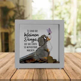 Dog Frame Wooden Money Box with Saying Die kleinen Dinge Machen das Leben so wunderbar Ein niedliches Piggy Bank for Dog Owners Motif Cute Watercolour Drawing