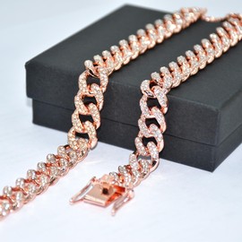 Length Adjustable Dog Chain Collar Diamond-Studded Cuban Link 13mm Wide Dog Necklace Jewelry Accessories 4 Colors 8-30in for Small Medium Large Dogs/Cats (Rose Gold, 16in)