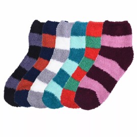 Unbranded 6 Pair Women's Striped Assorted Fuzzy Cozy Soft Slipper Socks Warm Winter 9-11