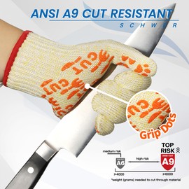 Schwer 2 pairs SlicePro ANSI A9 Cut Resistant Gloves Food Grade, PR1501-GD Non-Slip for Kitchen Meat Cutting, Oyster Shucking, Fish Fillet Processing, M