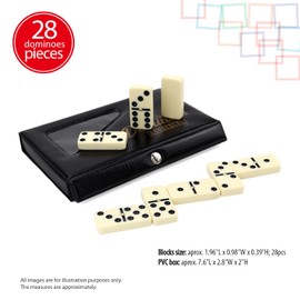 Domino. Premium Classic 28 piezas Double Six Domino en caja de PVC duradera para niños, niños, niñas, regalos de fiesta y uso en cualquier momento. Dominó doble 6. Tren mexicano / juego. 2-4 jugadores