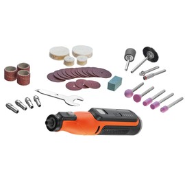 Black+Decker Cordless Multifunction Tool with 36 Pieces Accessories BCRT8I (7.2V, 1.5Ah, Universal Fine Drill Grinder with LED Light, for Cutting, Grinding, Polishing and Sanding, Includes USB