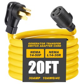 Kanayu 20ft NEMA 14-50P to L14-30R Generator Transfer Switch Adapter Cord, 4 Prong 50amp to 30 Amp Generator to House Inlet Box Adapter, STW 10 AWG, ETL Listed
