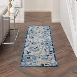Nourison Aloha Indoor/Outdoor Floral Area Rug Grey/Blue 2'3" x 8' Runner