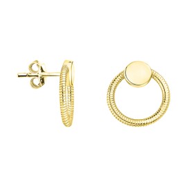 SOFIA MILANI - Women's Earrings 925 Silver - Ribbed Circle Stud Earrings, Yellow Gold