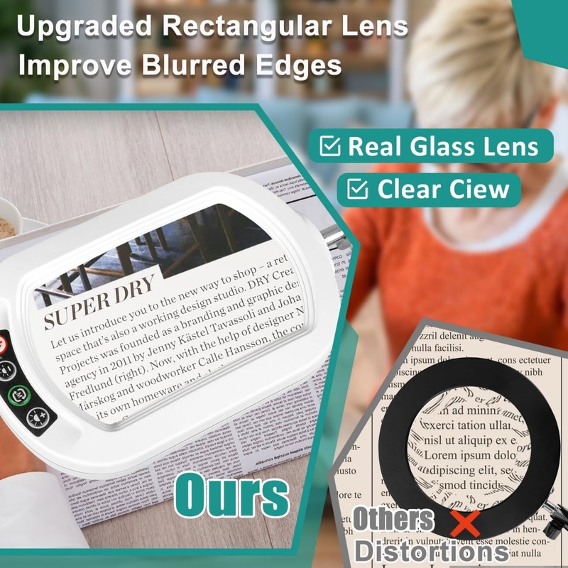 IVMAIE 10X Rectangle Magnifying Glass with Light, 5 Color Modes