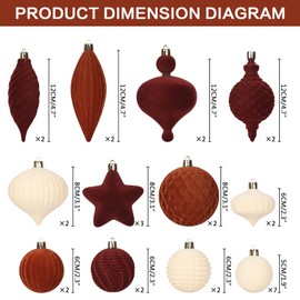 SY Super Bang 30PCS Velvet Christmas Ornaments Set, Flocked Shatterproof Assorted Hanging Xmas Tree Ball Decorations, for Home Party Holiday Decor (Coffee/Beige).