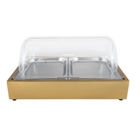 Ice Food Serving Display Tray Stainless Steel Buffet Dishes Display Plate Case with Clear Lid Countertop Food Serving Container for Seafood Fruit Salad (Gold, 22.72x14.84x11.02in)