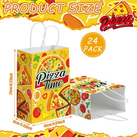Sinload 24 Pcs Pizza Party Favors Paper Gift Bags with Handle Decorations Pizza Candy Goodie Treat Bags Large Birthday Pizza Party Supplies for Pizza Themed Party Baby Shower, 6 Styles
