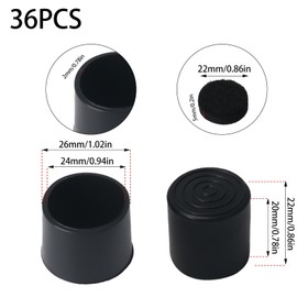 HO2NLE 36Pcs 24mm Rubber End Caps PVC Chair Leg Caps Chair Floor Protector with 20Pcs 22mm x5 mm Black Felt Furniture Pads Round for Chair Desk Table Stool Legs