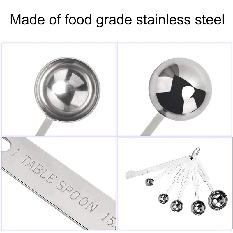 YUNYU Stainless Steel Measuring Spoons Set with Ruler, 5Pcs Kitchen