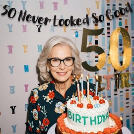 50th Birthday Banner 50th Birthday Decorations for Women Men 50 Never Looked So Good Black Glitter Funny Banner Sign Anniversary Party Favors