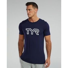TYR Standard Ultrasoft Lightweight Short Sleeve Big Logo Tech Tee, Navy, M