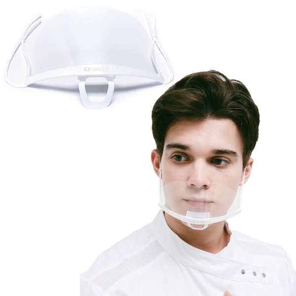 Mouth Shields, Food Safety Mouth Mask, Reusable, Washable, Anti-Fog, for Restaurant, Beauty Salon, Catering, Barbershop. (White (Flexible Frame))