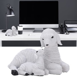 Topyond Lambs Sheep Figurines Statue,Rustic Style Resin Lamb Decor,Distressed Look Made of Resin Material, Decorative White Lamb Ornament for Farm Themed Crafts