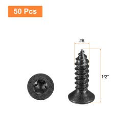 QUARKZMAN #6 x 1/2 inch flat head torx/star wood screws, 50 pieces 304 stainless steel, fully threaded, black coated, self-tapping, suitable for T10 bit for wood, soft metal