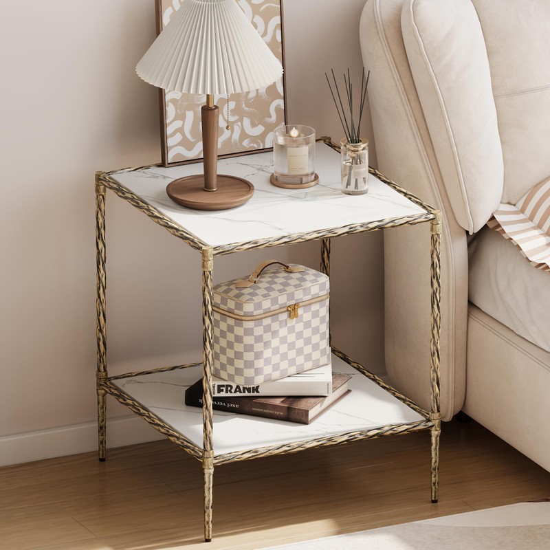 20" Square Sintered Stone End Table, Modern Marble Look Side