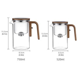 Enchantipot Magic Tea Pot, 2025 Upgrade Press Control Water Separation Glass Teapot with Wooden Handle, with Strainer and Infuser, Magnetic Teapot for Flower Tea and Loose Tea (17.6oz/520ml)