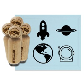 Astronaut Earth Planets Rocket Ship Space Rubber Stamp Set for Stamping Crafting Planners - 3/4 Inch Small