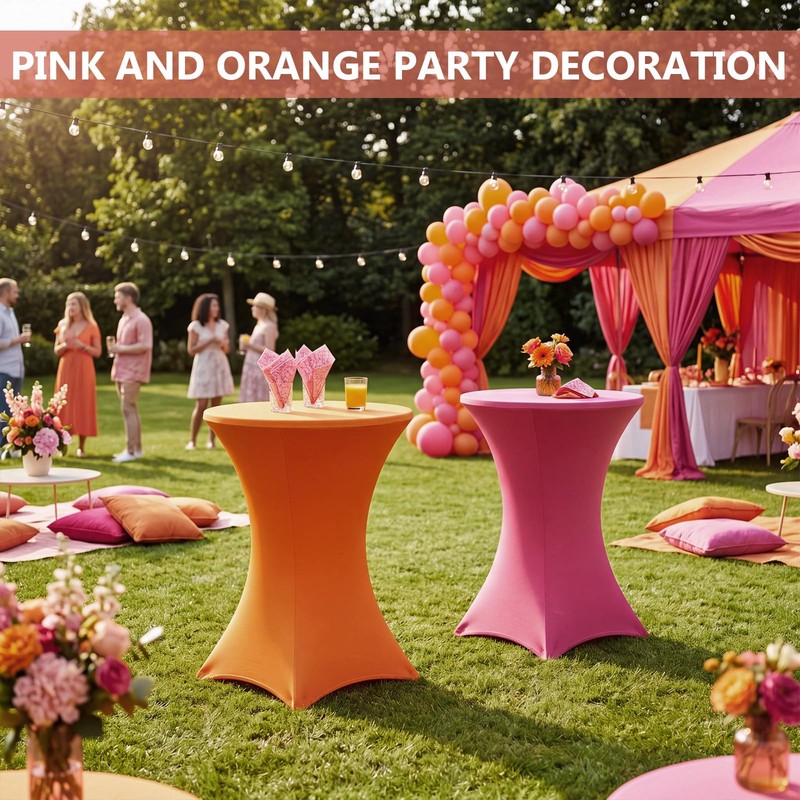 2 Pack Cocktail Table Covers Party Decorations, Pink and Orange