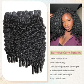 Extensiones de cabello humano rizado birmano con ondas al agua, 100% cabello virgen brasileño Remy sin procesar, tejido rápido para mujeres, color neg