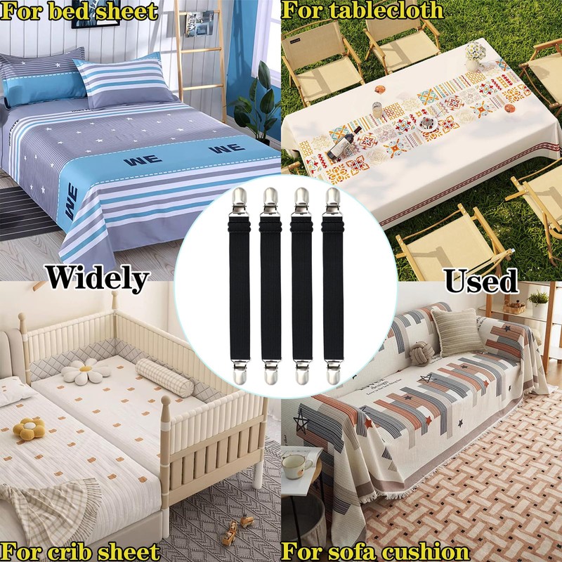 Sofa Cover Holder Straps with Suspenders & Fasteners - Magic
