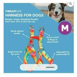 Vibrant Life Polyester Tie Dye Dog Harness Multicolor Size M Beagle Standard Poodle 20-27IN 20-50LBS