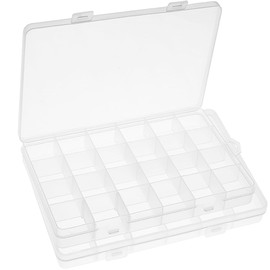 SOFPLATE 2Pcs 24 Grids Plastic Organizer Box Clear Container with Dividers 13 x 19cm Fixed Compartment Storage Box Organizers for Beads Earrings Jewelry Fishing Tackles Small Parts Art DIY Crafts
