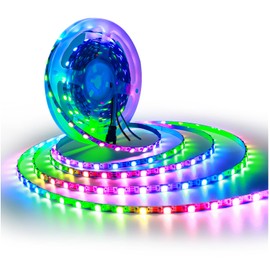 Tesfish WS2812B LED Strip Light 5 V, 5 mm Wide Ultra Thin RGB LED Pixel Strip 5 m 5050 300 LEDs IP30 White PCB Full Colour Individually Addressable LED Light Strip for DIY Advertising Decoration