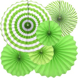 Hocansen Pack of 6 Paper Fans Decoration 20/30/40 cm Hanging Paper Fan Decoration Round Striped Paper Fans for Party, Birthday, Festival (Green/ZS)