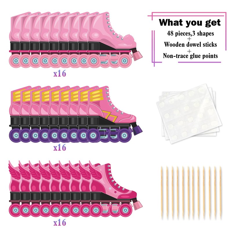 Pink Roller Skating Cupcake Toppers
